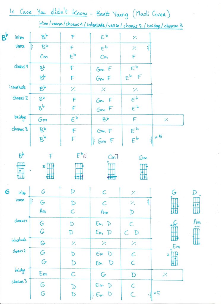 In Case You Didn’t Know Brett Young (Maoli) Ukulele Real Book